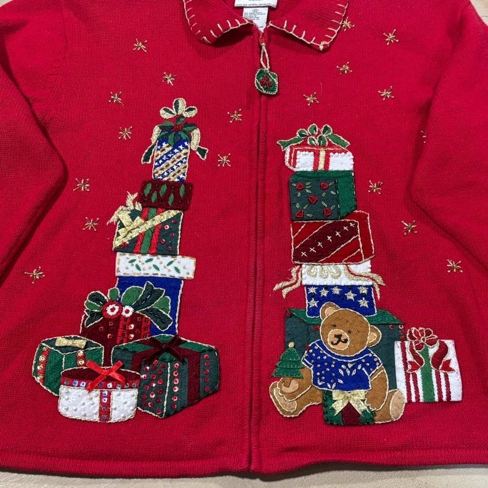Vintage Tiara International Christmas Collection Zip Up Sweater Cardigan 2X - Picture 8 of 16